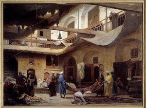 Le bazar de tapis dans le Khan-Khabil au Caire en 1866