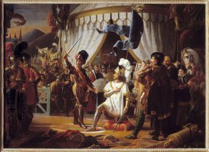 François Ier de France demandant à être adoubé par le chevalier Bayard après la victoire à la bataille de Marignan, Italie, 1515