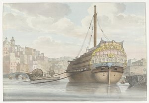 Vue du port avec un galion près du chantier - Louis Ducros