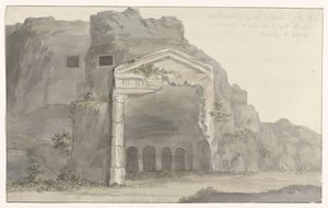 Tombes avec façade de style dorique taillée dans la roche aux environs de Syracuse Voyage en Italie, en Sicile et à Malte - 1778 (titre de la série) - Louis Ducros