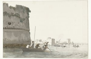 Pêcheurs de moules sur le Mare Piccolo près des fortifications de Tarente