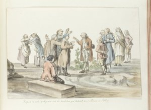 Négociation entre le guide du groupe de voyageurs et les muletiers avec qui ils vont à l