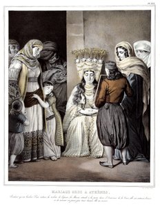 Mariage grec à Athènes - Voyage à Athènes et Constantinople, collection de portraits grecs et ottomans, vues et costumes, lithographies et coloriées par Louis Dupre (1789-1837), élève de David - Louis Dupré
