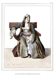 Une dame grecque de Livadie, dans « Voyage à Athènes et Constantinople, ou collection de portraits, vues et costumes grecs et ottomans, peints sur place d