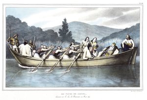 Ali Pacha de Janina (1741-1822), chassant sur le lac Butrinto en mars 1819, dans « Voyage à Athènes et Constantinople, ou collection de portraits, vues et costumes grecs et ottomans, peints sur place d