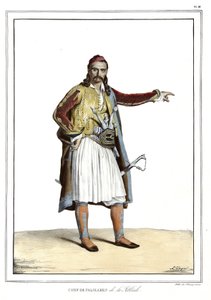 Chef des Palikares de la Scllade, dans « Voyage à Athènes et Constantinople, ou collection de portraits grecs et ottomans, vues et costumes, peints sur place d