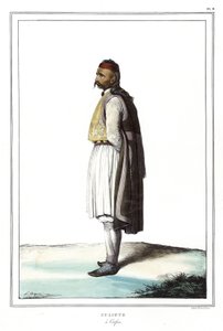 Suliote à Corfou, dans « Voyage à Athènes et Constantinople, ou collection de portraits, vues et costumes grecs et ottomans, peints sur place d