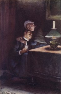 Sa lourde tête laineuse sur ses genoux, il se souvenait des soirées heureuses de son enfance - Louis Edouard Paul Fournier