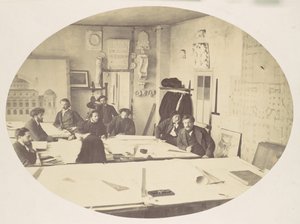 [Charles Garnier dans la salle de dessin en concevant le nouvel Opéra de Paris], vers 1870 - Louis Emile Durandelle