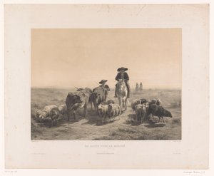 Boer en herder met koeien en schapen op weg naar de markt - Louis Emmanuel Soulange Teissier