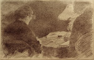Mary et Emma Eysen sous une lampe de table - Louis Eysen