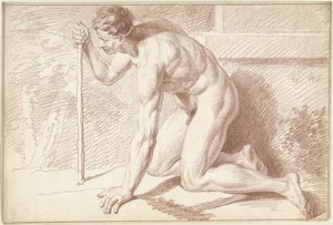 Homme nu, agenouillé, avec un bâton, vers la gauche - Louis Fabritius Dubourg