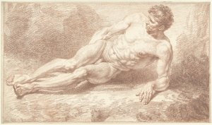 Nu masculin, couché sur le côté, appuyé sur le bras gauche - Louis Fabritius Dubourg
