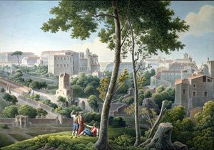 Vue de la colline du Quirinal à Rome, avec la Villa Colonna en arrière-plan, vers 1800