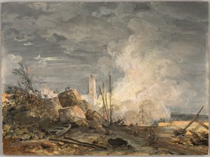 Incendie dans le port - Louis Gabriel Moreau