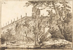 Parc avec terrasse et balustrade avec statues - Louis Gabriel Moreau the Elder