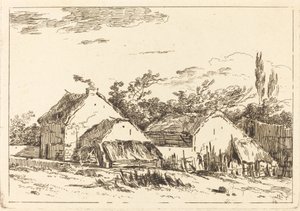Deux granges - Louis Gabriel Moreau the Elder