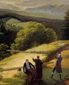 Trois voyageurs dans un paysage