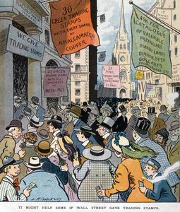 Cela pourrait aider certains si Wall Street donnait des timbres de négociation par Louis Glackens 1866-1933, artiste. Publié en 1907. - Louis Glackens