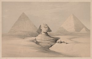 Égypte et Nubie : Volume I - No. 18, Le Grand Sphinx, Pyramides de Gizeh, vue de face, 1839 - Louis Haghe