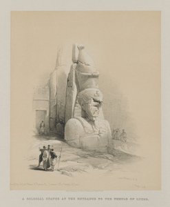 Égypte et Nubie, Volume I : Une des deux statues colossales de Ramsès II. Entrée du temple de Louxor - Louis Haghe