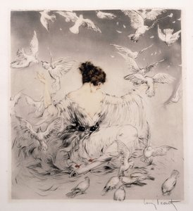 Fille avec des Colombes - Louis Icart