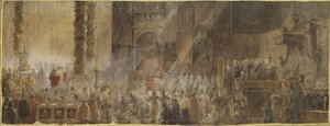 Le roi Gustave III de Suede assiste a la messe de Noel dans la basilique Saint Pierre du Vatican, en 1783 - Louis Jean Desprez