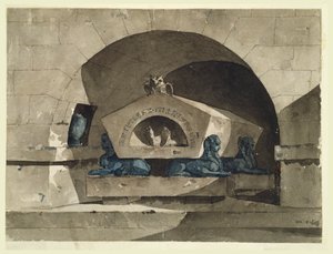 Sépulcre de style égyptien avec sphinx et chouette - Louis Jean Desprez