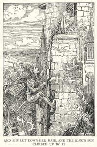 Et elle laissa tomber ses cheveux, et le fils du roi grimpa par eux - Louis John Rhead