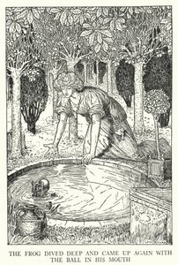 La grenouille plongea profondément et remonta avec la balle dans sa bouche - Louis John Rhead