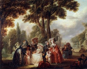 Réunion mondaine de nobles dans un jardin. Peinture de Louis Joseph Watteau dit Watteau de Lille (1731-1798). 18ème siècle. Paris. Musée Cognacq-Jay