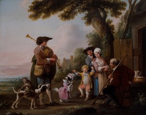Musiciens avec des animaux se produisant devant des tavernes - Louis Joseph (1731 98) Watteau