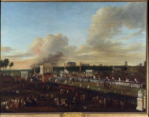 Révolution française : « Vue de la fête de la Confédération des départements du Nord, de la Somme et du Pas-de-Calais » Peinture par Louis Joseph Watteau dit Watteau de Lille (1731-1798) - Louis Joseph  Watteau