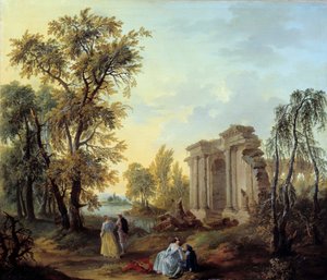 Promenade champêtre. Peinture de Louis Joseph Watteau dit Watteau de Lille (1731-1798) XVIIIe siècle. Marseille, musée des Beaux-Arts