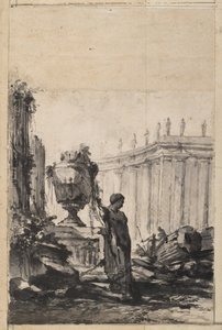 Fantaisie architecturale avec vase, Herm et colonnade - Louis Joseph Le Lorrain