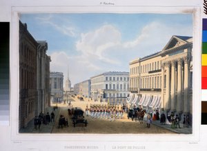 Le pont de la police à Saint Petersbourg, vu de la perspective Nevsky depuis le palais Stroganov - Louis Jules Arnout