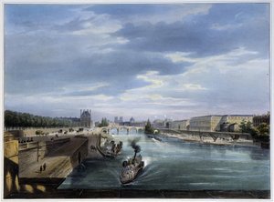 Pont du Carrousel et bateau à vapeur - dans « Paris en 1837 » par Arnout - Louis Jules Arnout