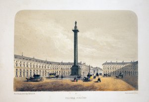 Colonne Vendôme, Paris. Lithographie aquarelle, illustration par Arnout, dans « Album, souvenirs de Paris », éditeur Daziaro, Paris - Louis Jules Arnout