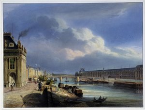 Vue du Pont du Carrousel et de la Grande Galerie du Louvre - Louis Jules Arnout