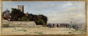 Le sommet de la butte Montmartre, avec la tour Solférino, vers 1870