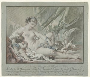 Cupidon supplie Vénus de lui rendre ses flèches
L