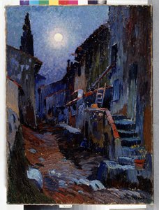 Auriol, ruelle au clair de lune Peinture de Louis Mathieu Verdilhan (1875-1928) Dim. 81x59 cm Mention obligatoire : Collection fondation regards de Provence, Marseille