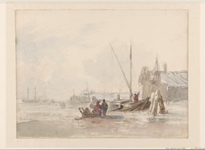 Vue de plage avec pêcheurs près d