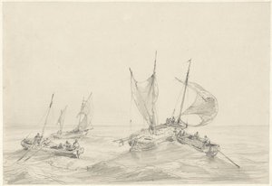 Mer avec bateaux de pêche