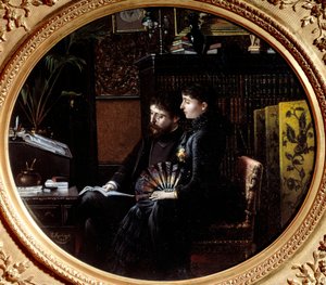 Alphonse Daudet et sa femme Julie Allard dans leur bureau. Peinture par Louis Montegut - Louis Montegut