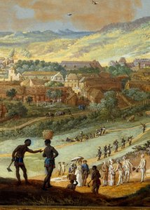 Vue de la ville du Cap français (Cap de la République) vue de la colline à Saint-Domingue (détail). Peinture de Louis Nicolas Van Blarenberghe (1716-1794) 1779 La Rochelle, Musée du Nouveau Monde