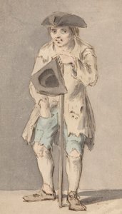 Mendiant avec bâton tenant un chapeau tricorne - Louis Philippe Boitard