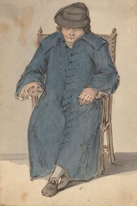 Homme endormi dans un long manteau bleu - Louis Philippe Boitard