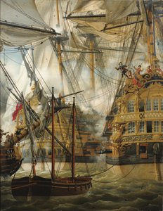 Le HMS Cumberland combattant contre le Le Lys et La Gloire, 1827