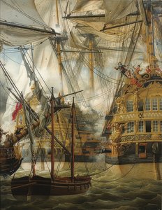 Le HMS Cumberland combat Le Lys et La Gloire. 1827